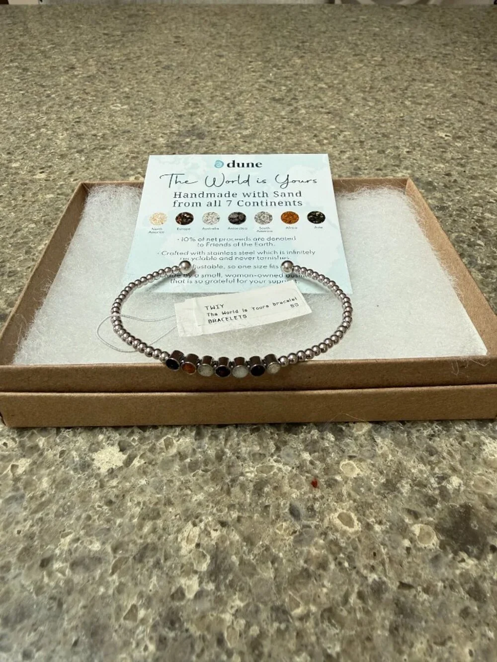 DUNE CUFF bracelet SAND from 7 Continents ADJUSTABLE Silver STAINLESS NEW